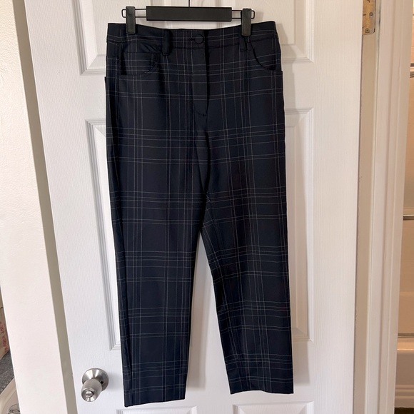 Theory Navy Check Plaid Dover Capri Cropped Trouser Pant size 4 - Picture 2 of 9